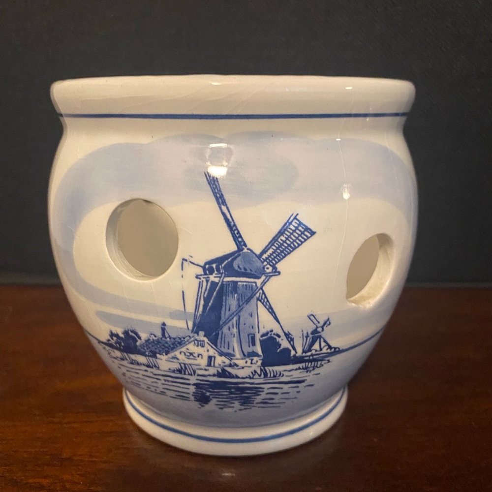 Vintage Delft Co Holland Hand Painted Planter Porcelain Blue Orchid vintage deco